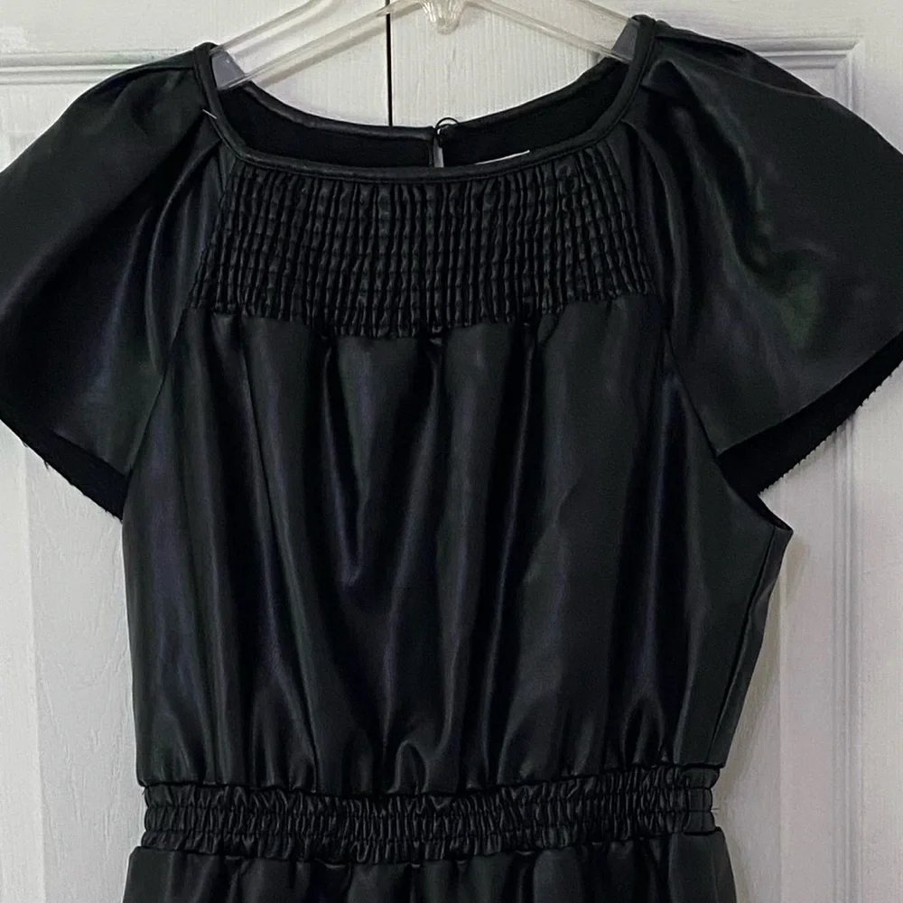 MISA LOS ANGELES Elegant Black Vegan Faux Leather Ruffled Dress S - Picture 4 of 10